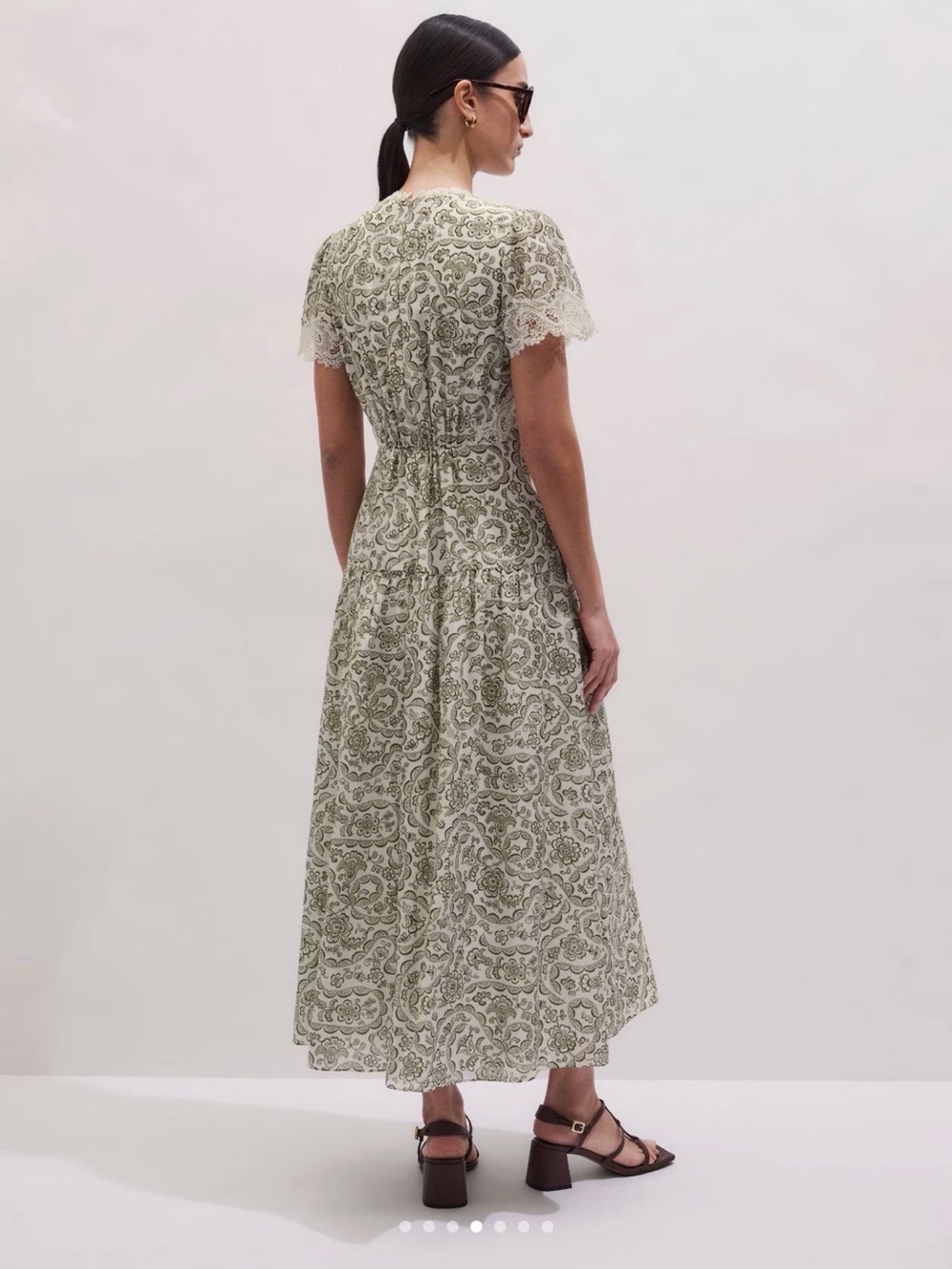 ME+EM Silk Cotton Entangled Lace Print Maxi V Neck Dress - Picture 7 of 12